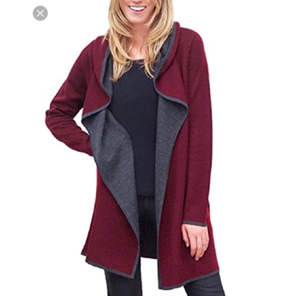 Flowy long reversible hooded cardigan